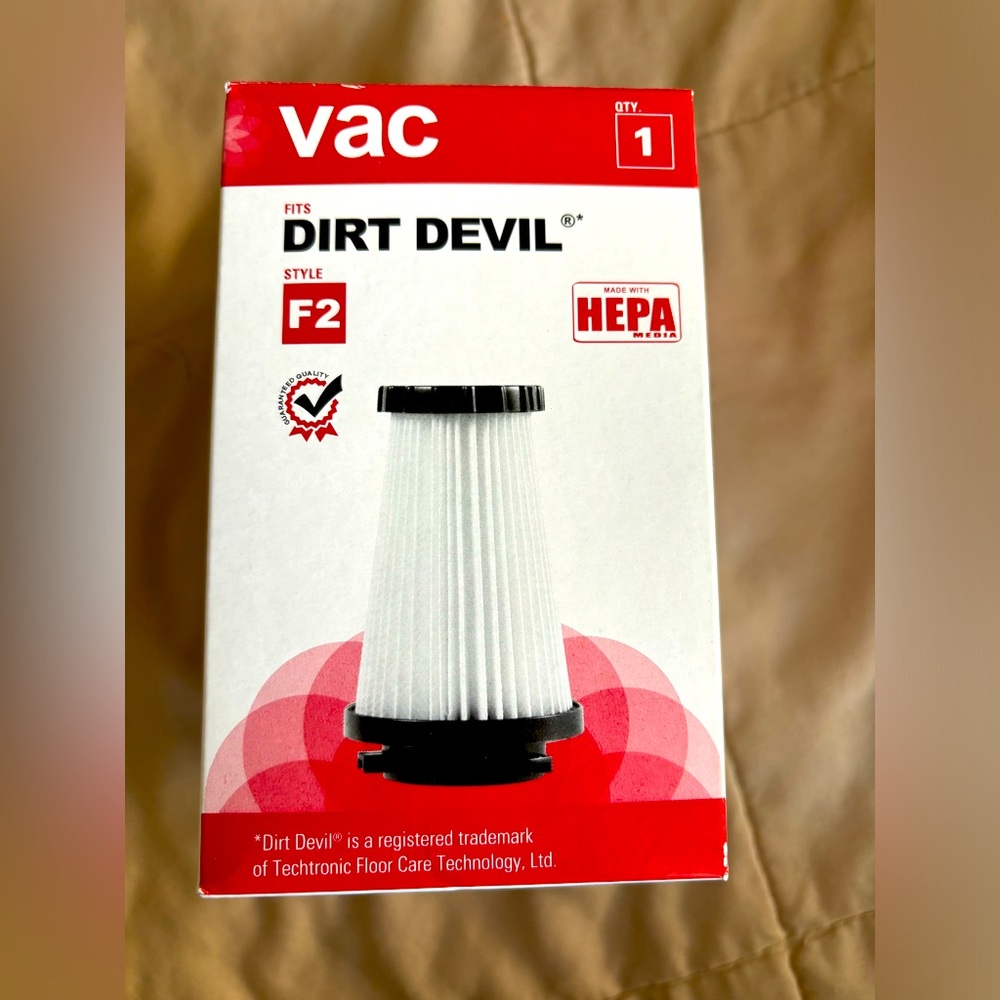 Dirt devil style F2‎ replacement HEPA filter.  Brand new still in Box.
